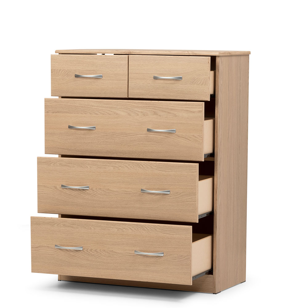 Devon 5 Drawer Tallboy, Oak