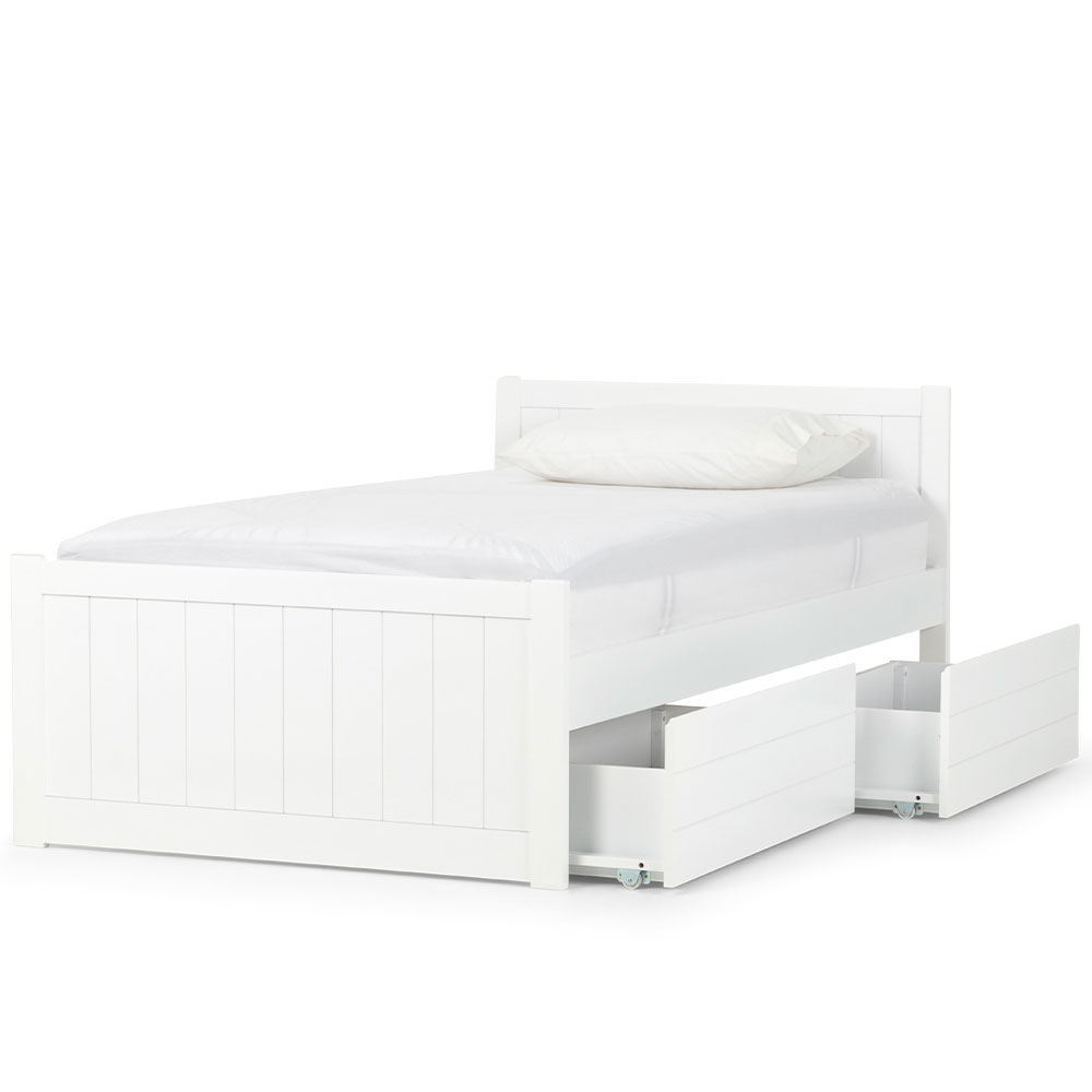 Emerson King Single Bed Frame With Drawers, White