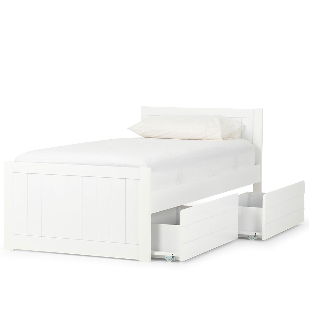 Emerson Single Bed Frame With Drawers, White